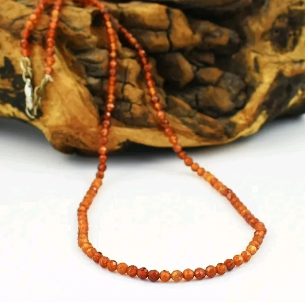 Natural Hessonite Garnet 49 Cts Round Faceted Gemstone Beaded 20